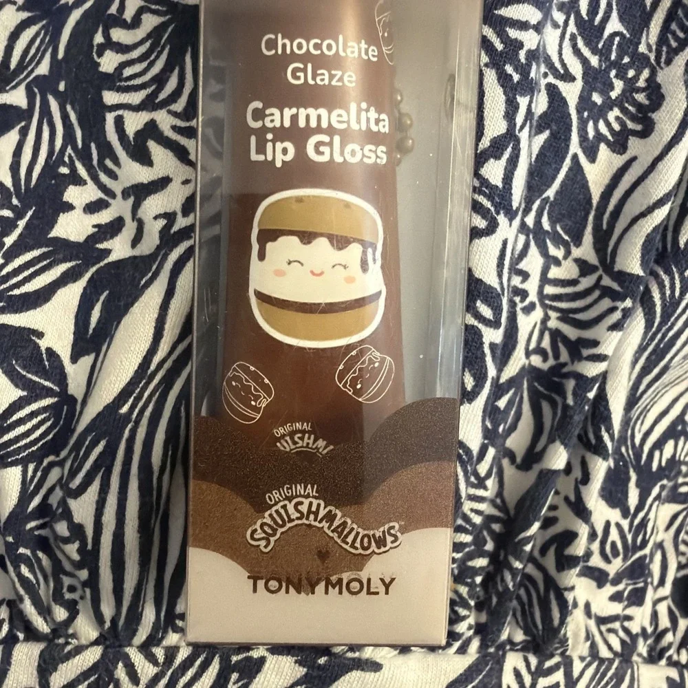 Tony Moly Squishmallows Chocolate Glaze Carmelita Key Chain Lip Gloss Rosy Brown